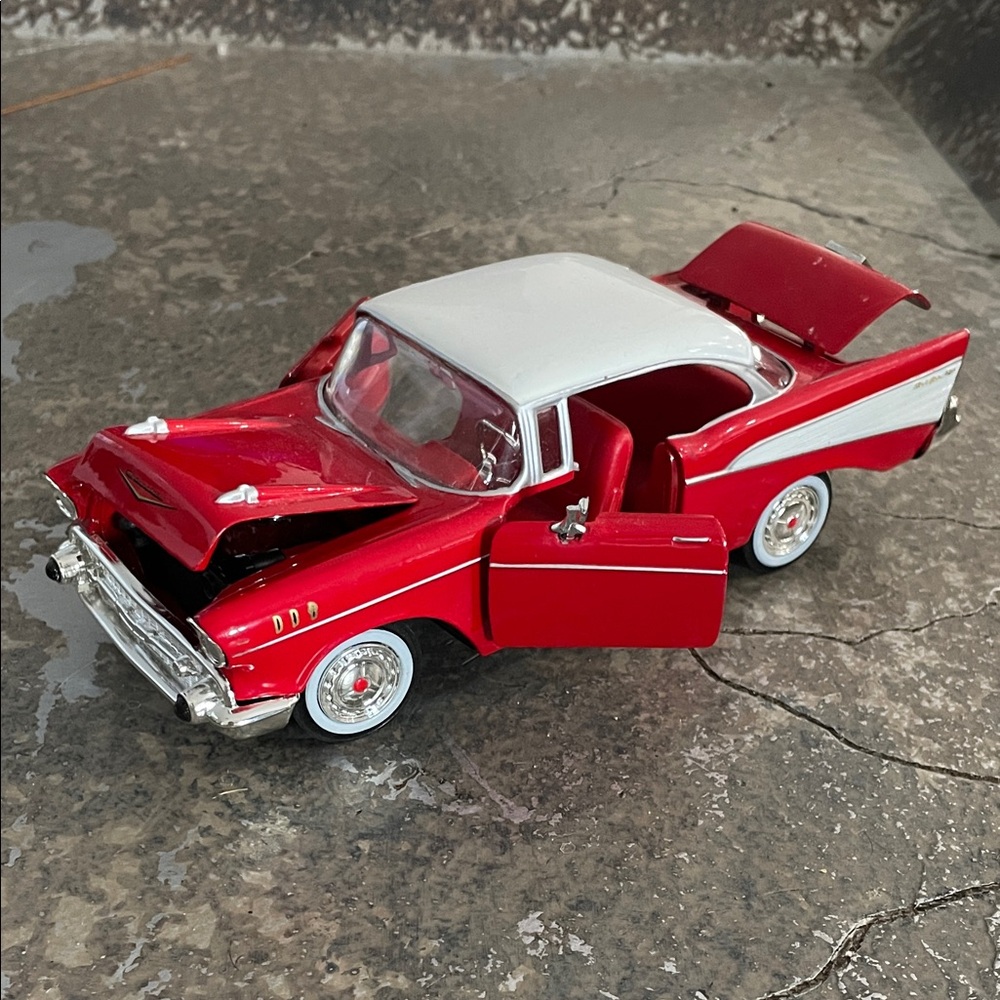 Vintage Red and White Die-Cast Toy Car